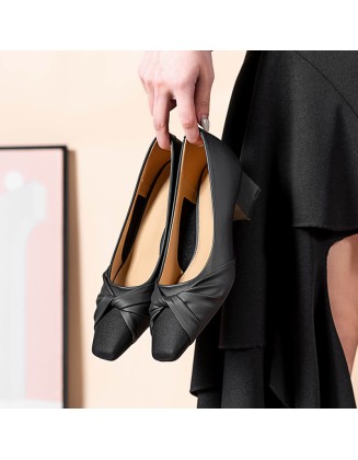 Square-toe two-tone leather low-cut women's shoes with thick heels Mary Jane high heels women's fashion
