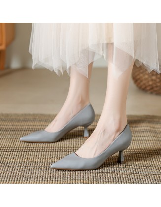 New style pointed toe stiletto heel low-cut women's shoes soft leather single shoes women's versatile