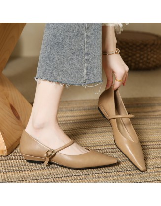Versatile low-cut flat shoes, new pointed-toe flat shoes that don't rub your feet, soft leather Mary Jane women's shoes