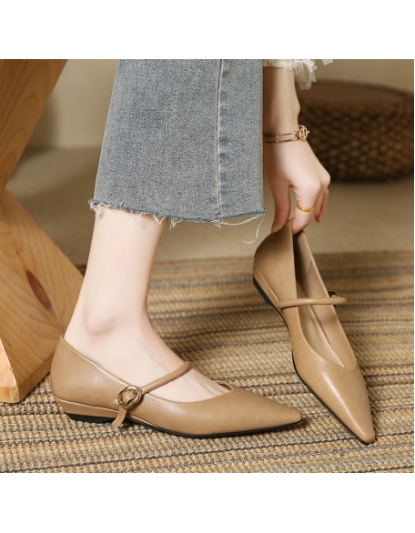 Versatile low-cut flat shoes, new pointed-toe flat shoes that don't rub your feet, soft leather Mary Jane women's shoes