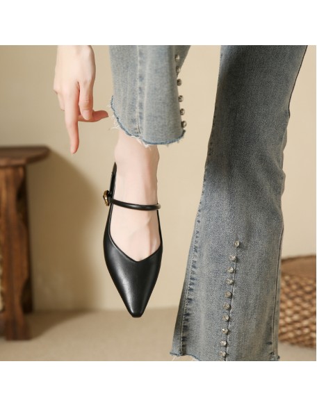 Versatile low-cut flat shoes, new pointed-toe flat shoes that don't rub your feet, soft leather Mary Jane women's shoes