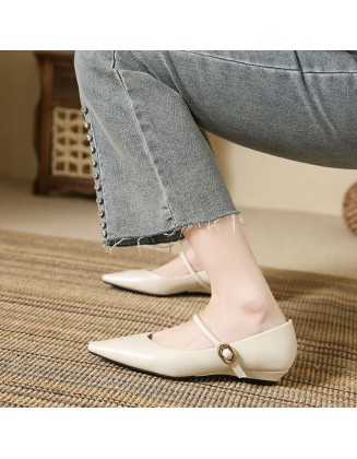 Versatile low-cut flat shoes, new pointed-toe flat shoes that don't rub your feet, soft leather Mary Jane women's shoes
