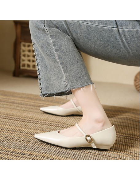 Versatile low-cut flat shoes, new pointed-toe flat shoes that don't rub your feet, soft leather Mary Jane women's shoes