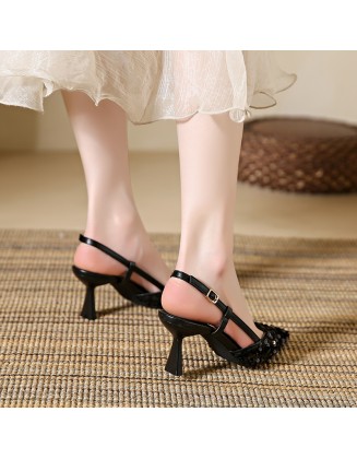 New sequined high-heeled shoes for women with thin heels, elegant pointed-toe pumps, fashionable strappy shoes for women.