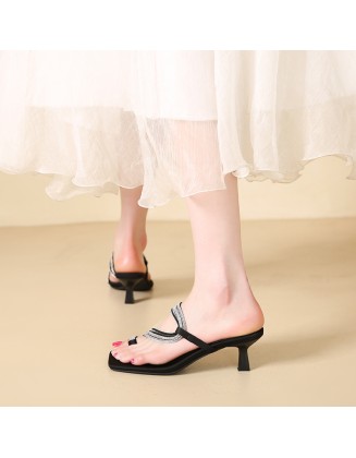 New style strappy sandals for women, outdoor rhinestone sandals, square-toe open-toe high-heeled shoes for women