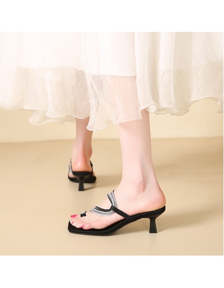 New style strappy sandals for women, outdoor rhinestone sandals, square-toe open-toe high-heeled shoes for women