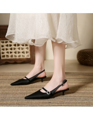 New Korean-style fairy-like pointed-toe low-heeled sandals for women, everyday versatile women's shoes.