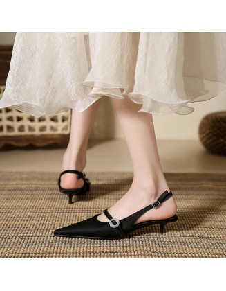 New Korean-style fairy-like pointed-toe low-heeled sandals for women, everyday versatile women's shoes.