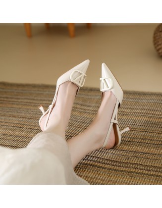 Genuine leather new high-heeled pointed-toe closed-toe thin-heeled women's high-heeled sandals women's shoes