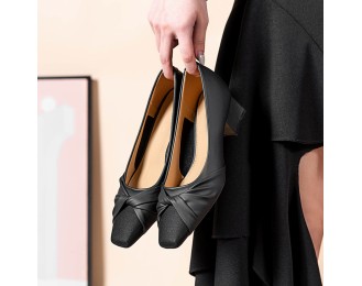 Square-toe two-tone leather low-cut women's shoes with thick heels Mary Jane high heels women's fashion