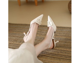 Genuine leather new high-heeled pointed-toe closed-toe thin-heeled women's high-heeled sandals women's shoes